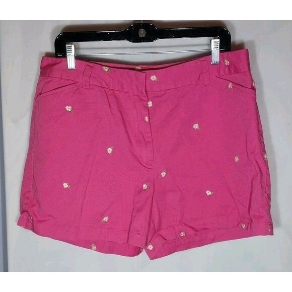 Khakis International Design Shorts 12/14 Pink Embroidered Daisies Boho Cottage - Picture 1 of 7